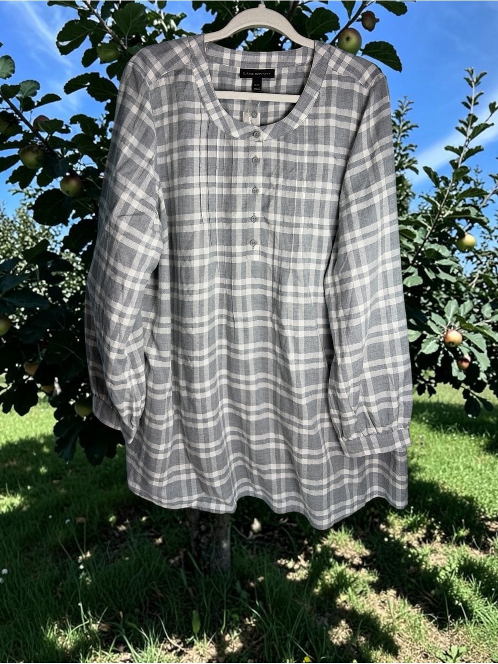 Lane Bryant Women Plaid Quarter Button Tunic Gray Size 18/20
